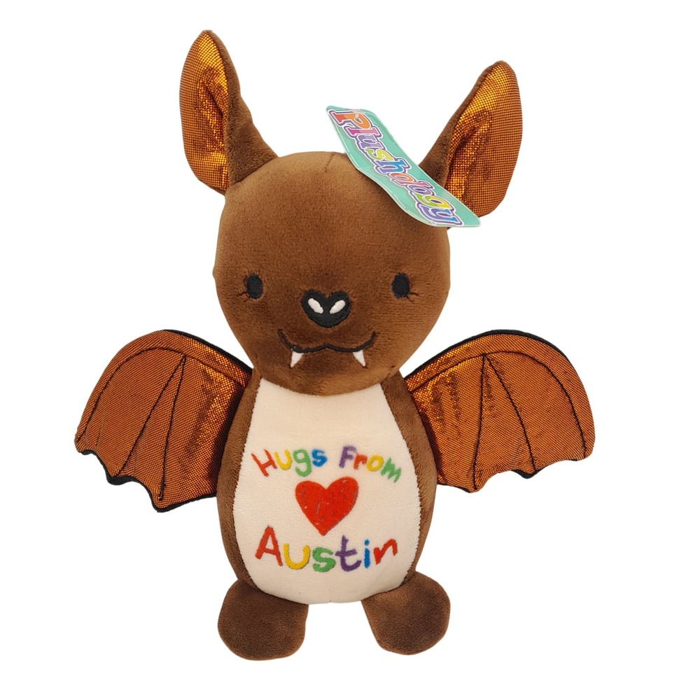 Plushology Hugs From Austin Texas 6 Inch Squishy Bat Brown Orange Metallic NWT